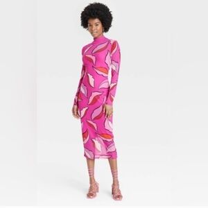 Target Vibrant Pink and Red Long Sleeve Dress